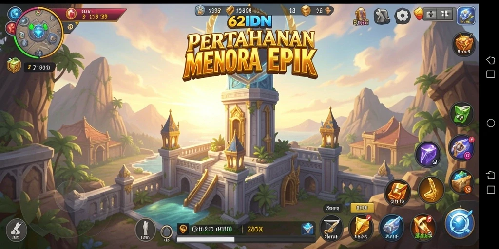 Tampilan gameplay <strong>62IDN</strong> menampilkan aksi menara yang mendebarkan.