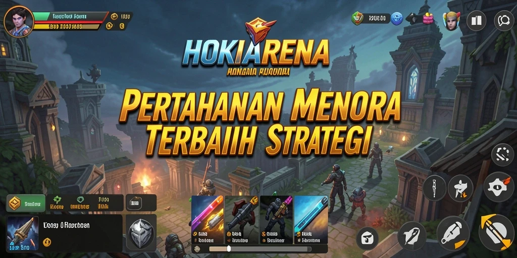Gameplay HOKIARENA menampilkan pertahanan menara yang menegangkan dan strategis.