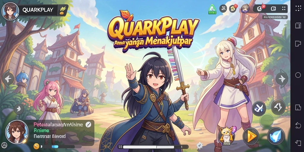 Tangkapan layar utama QUARKPLAY menampilkan karakter anime dalam aksi seru.